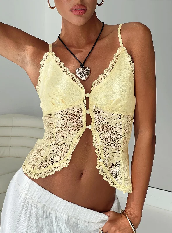 women's tops for statement-making outfitsJuliana Top Light Yellow Lace