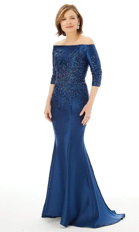 women's hourglass figure dressesMGNY By Mori Lee - 72213 Off Shoulder Satin Evening Gown