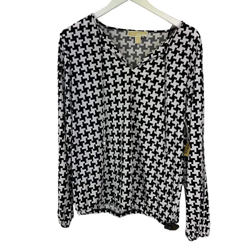 women's tops with floral printsTop Long Sleeve Designer By Michael By Michael Kors In Black & White, Size: L