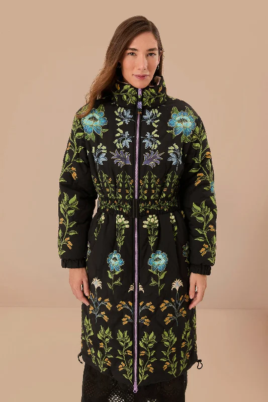 women's coats with Victorian-era influencesBlack Winter Garden Reversible Maxi Puffer Jacket