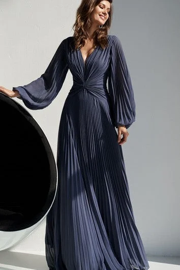 women's eco-friendly dressesSimple V-neck A Line Floor-length Chiffon Evening Dress with Pleats