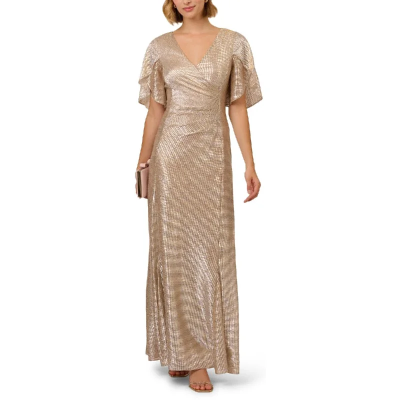 women's party dressesAdrianna Papell Womens Metallic Flutter Evening Dress