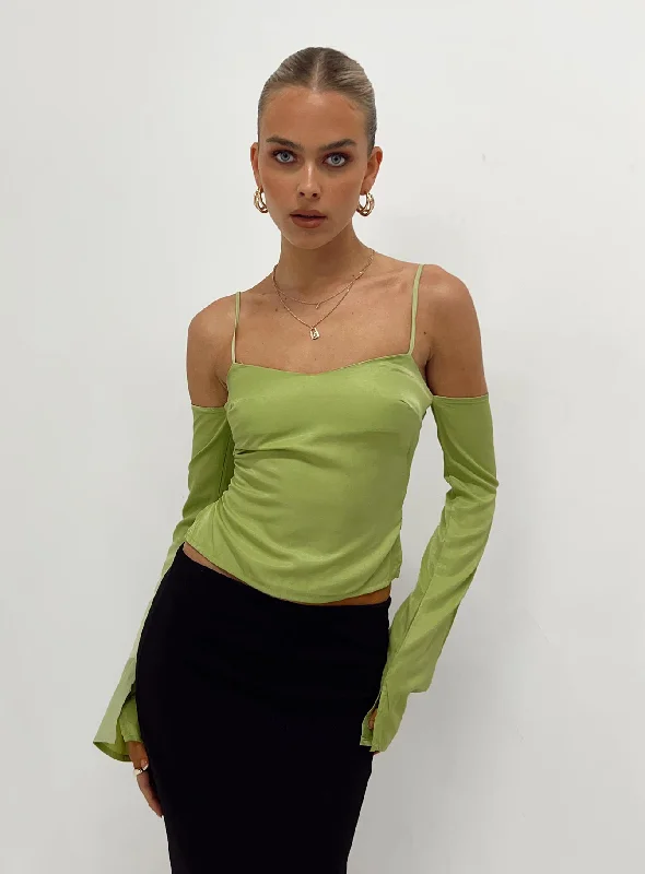 women's tops for gala dinnersCold Shoulder Top Green