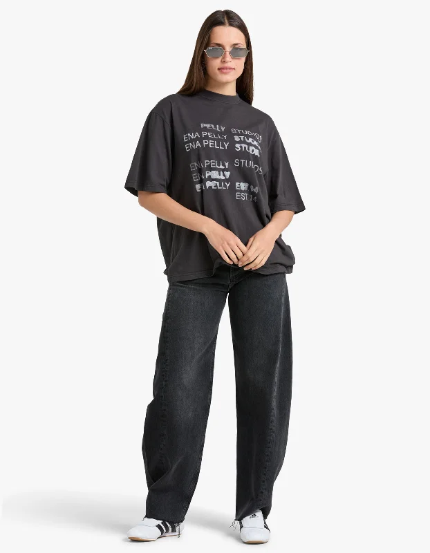 elegant women's topsBlurred Logo Tee - Vintage Black