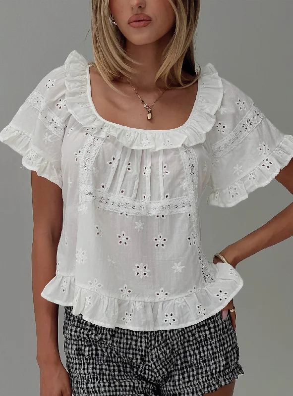 women's tops made from cottonTeigen Broiderie Top White