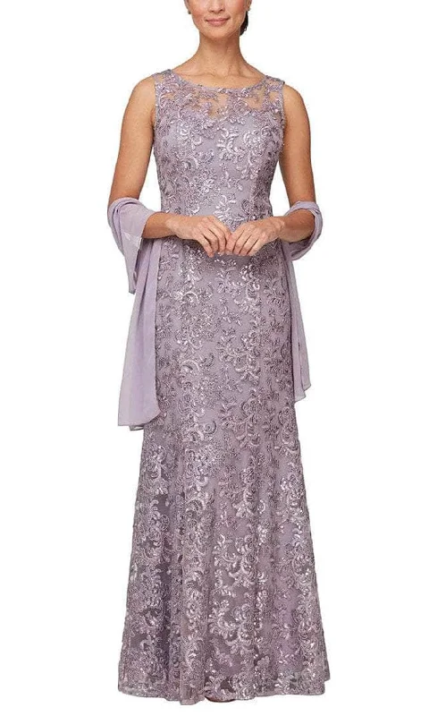 Halter DressAlex Evenings - 81171128 Embroidered Sleeveless Dress with Shawl