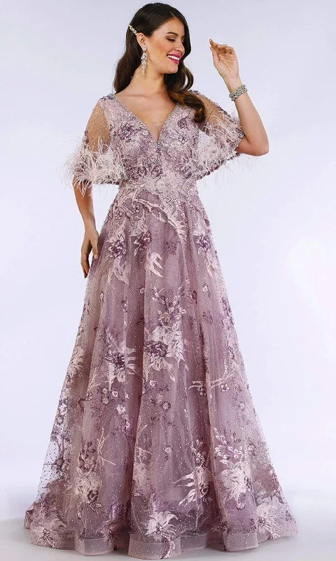 women's body-skimming dressesLara Dresses 29622 - Floral Print V-Neck Evening Gown