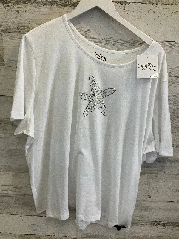 women's tops with lace-up frontsTop Short Sleeve By Coral Bay In White, Size: 3x