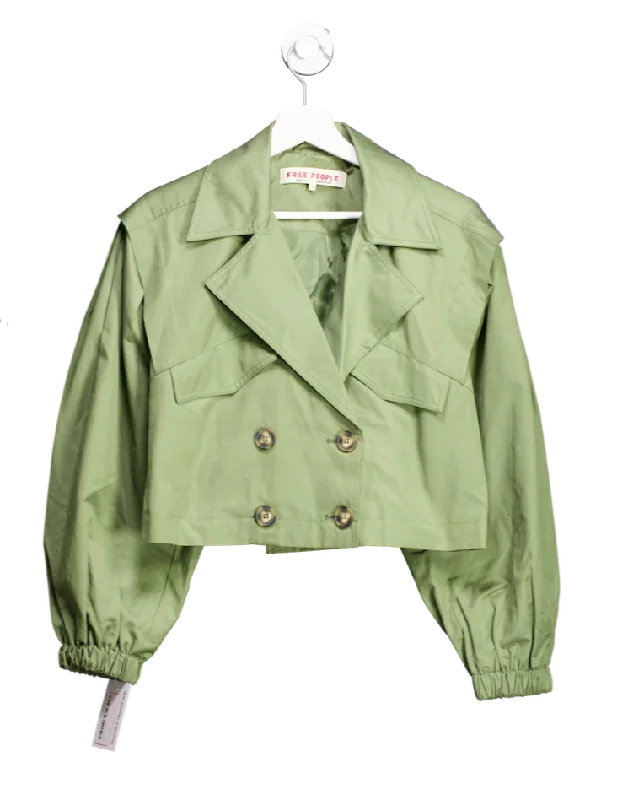 women's coats for black-tie affairsFree People Green Looking Glass Cropped Trench Coat UK S