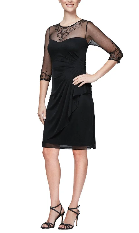 women's empire waist dressesAlex Evenings - 8132918SC Illusion Quarter Sleeve Knee Length Dress