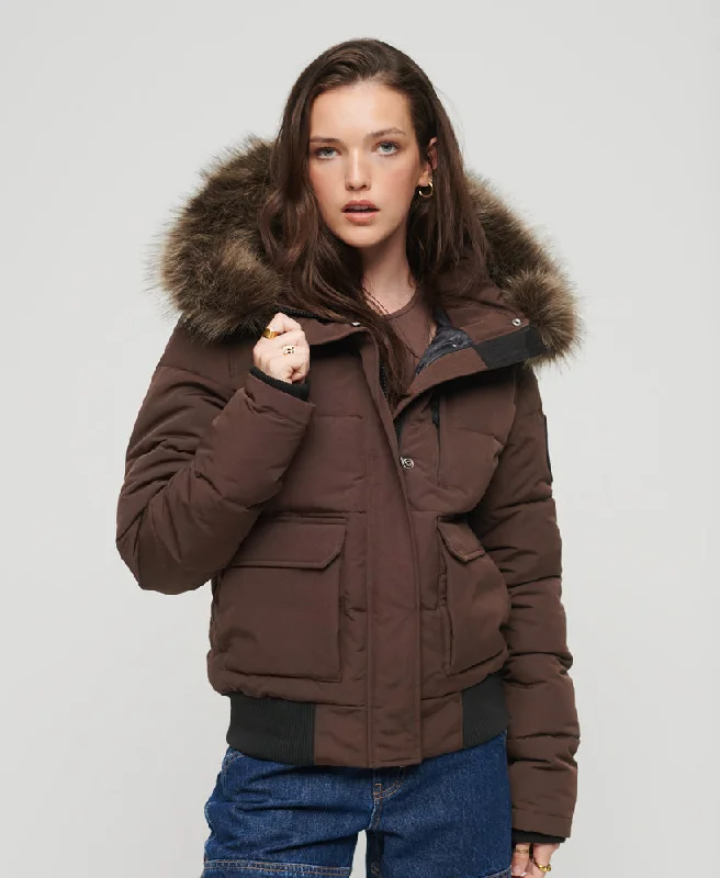 women's trench coatsHooded Everest Puffer Bomber Jacket | Java Brown