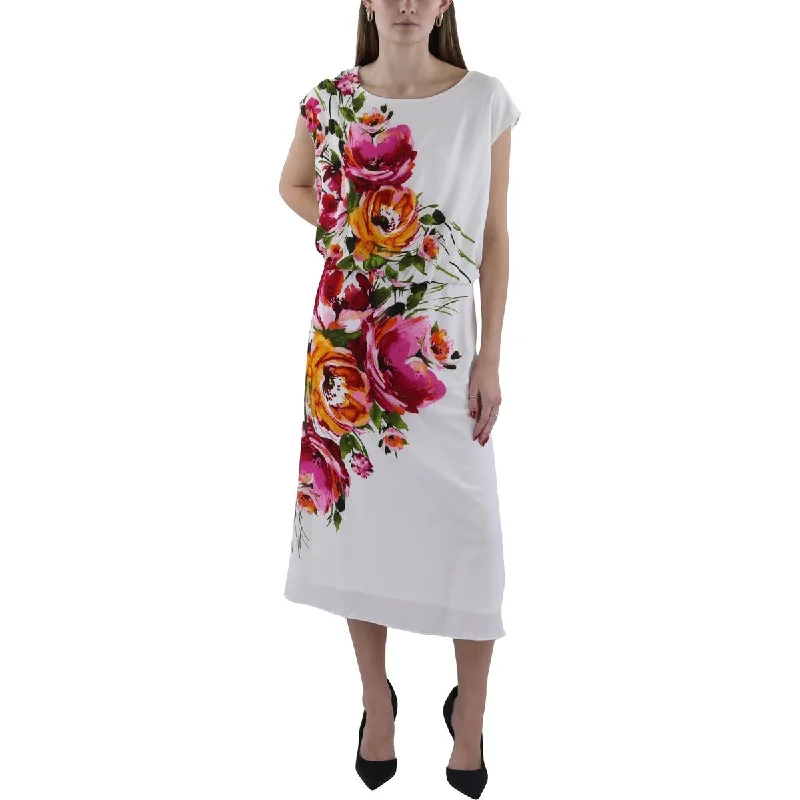 women's high-low dressesLondon Times Womens Plus Floral Print Sleeveless Evening Dress