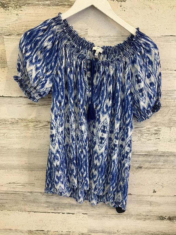 women's tops with built-in brasTop Short Sleeve By Joie In Blue & White, Size: S