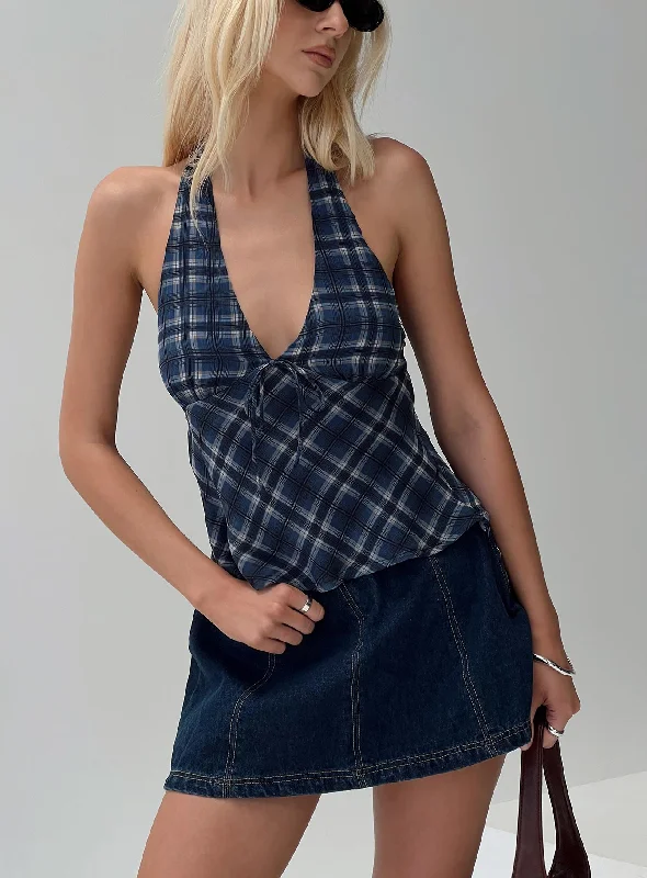 women's tops for those who want to add a touch of sophistication to their casual attireAmalthea Top Blue Check