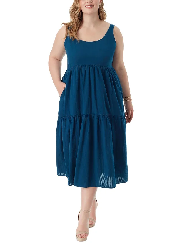 women's wrinkle-resistant dressesPlus Cheryl Womens Tiered Seersucker Maxi Dress