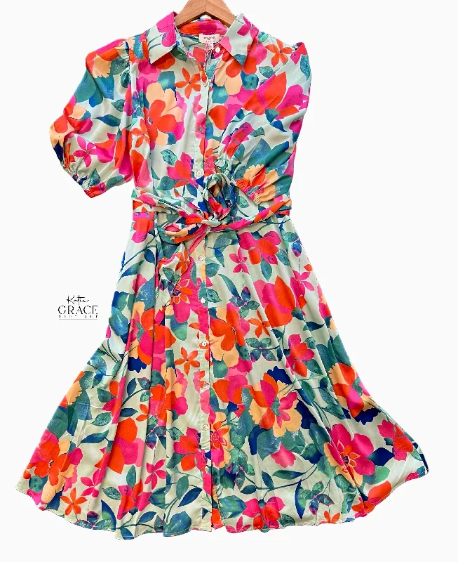 Maternity DressLast One! “Jane" Floral Satin Midi Dress