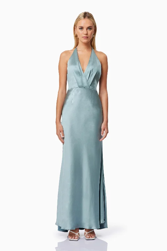 Scoop-Neck DressAria Backless Satin Maxi Dress In Blue