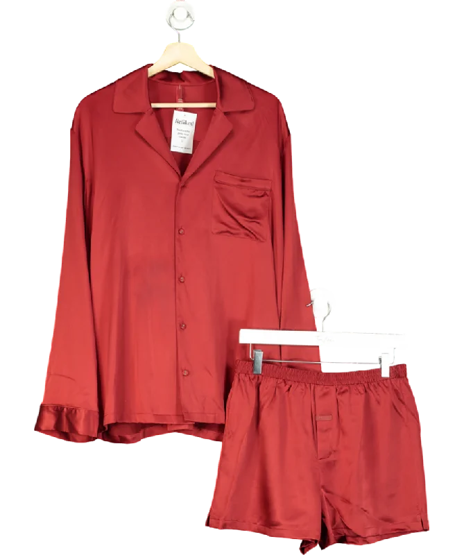 SKIMS Red Silk Oversized Pyjama Set UK S