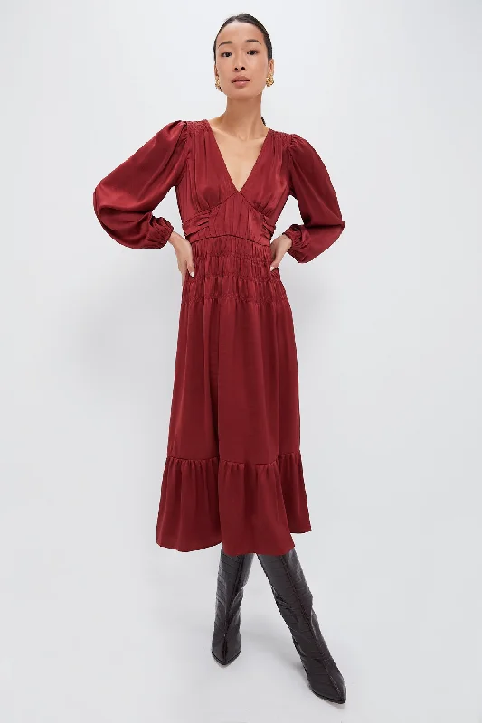 High-Neck DressWine V Neck Midi Dress