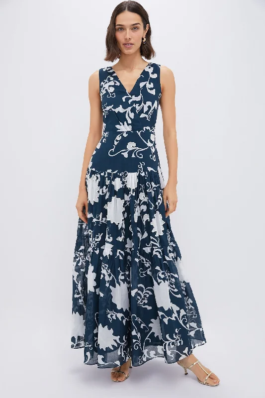 women's evening dressesBlue Flower Screen Antheia Midi Dress