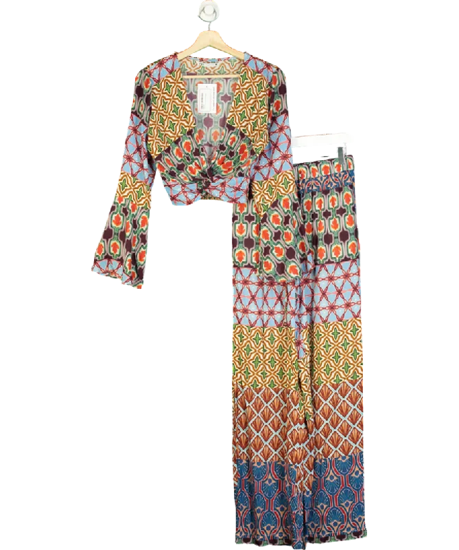 ZARA Multicoloured Abstract Print Flared Sleeve Set UK S