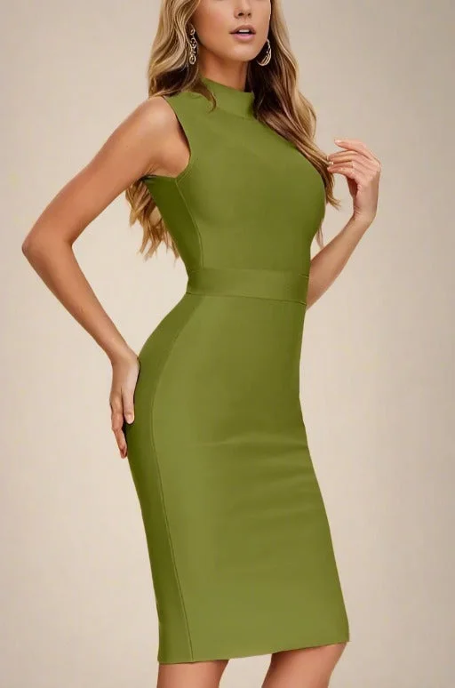 women's metallic dressesGrace Bandage Midi Dress - Olive Green