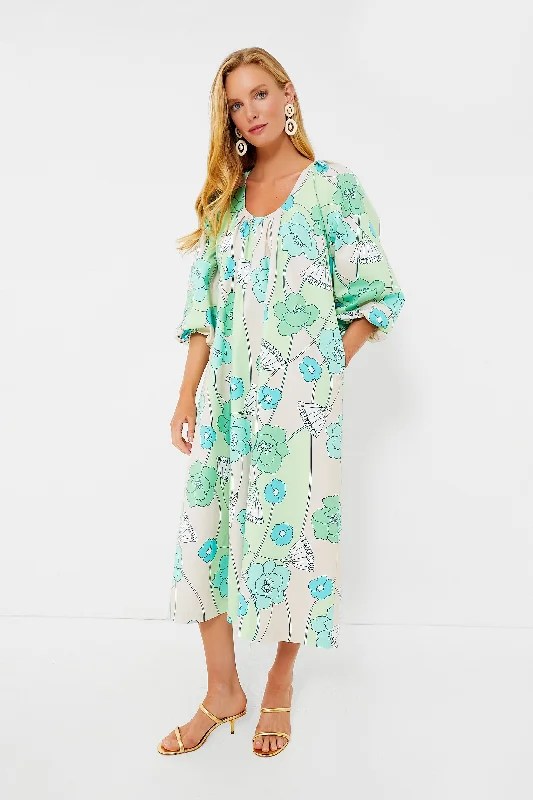 Velvet DressGreen and Blue Floral Dorinda Midi Dress