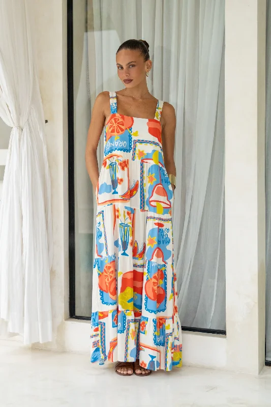 women's denim dressesMirabel Multicolour Abstract Tiered Maxi Dress