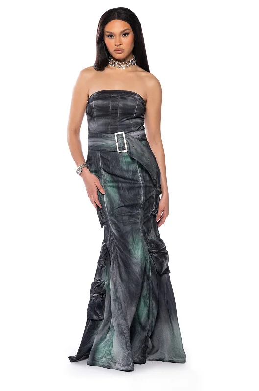 women's curve-hugging dressesTHEY COULD NEVER BELTED MAXI DRESS