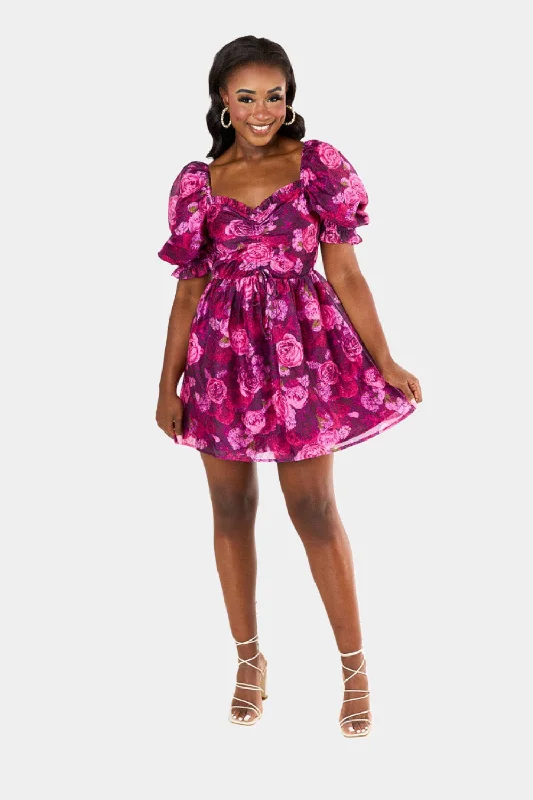 women's wedding guest dressesColby Puff Sleeve Mini Dress - Grape