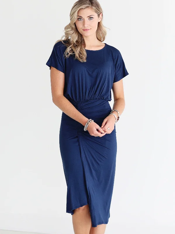 Party DressNavy DLMN Ruched Side Midi Dress