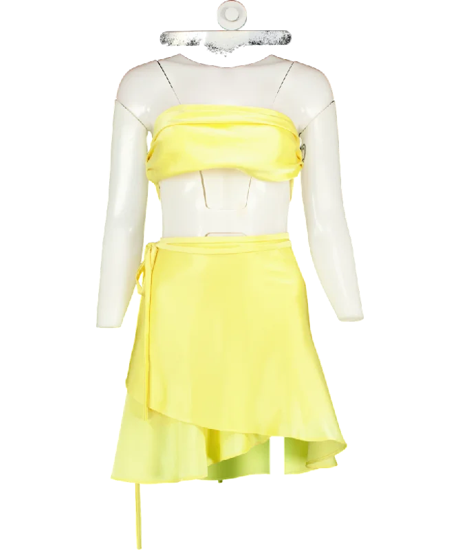 Deusa Yellow Satin Crop Top And Skirt Co-ord UK S/M