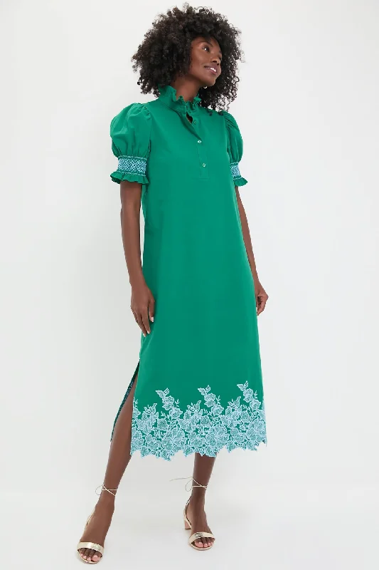 Nursing DressGreen & Baby Blue Embroidery Eliza Midi Dress