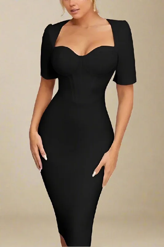 Sleeveless DressLola Short Sleeve Bodycon Midi Dress - Classic Black