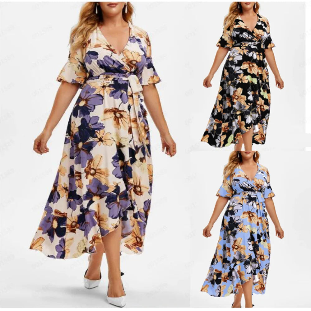 women's neon dressesWomen's Maxi Robe Fashion Designer Floral Long Dresses (Plus Size)