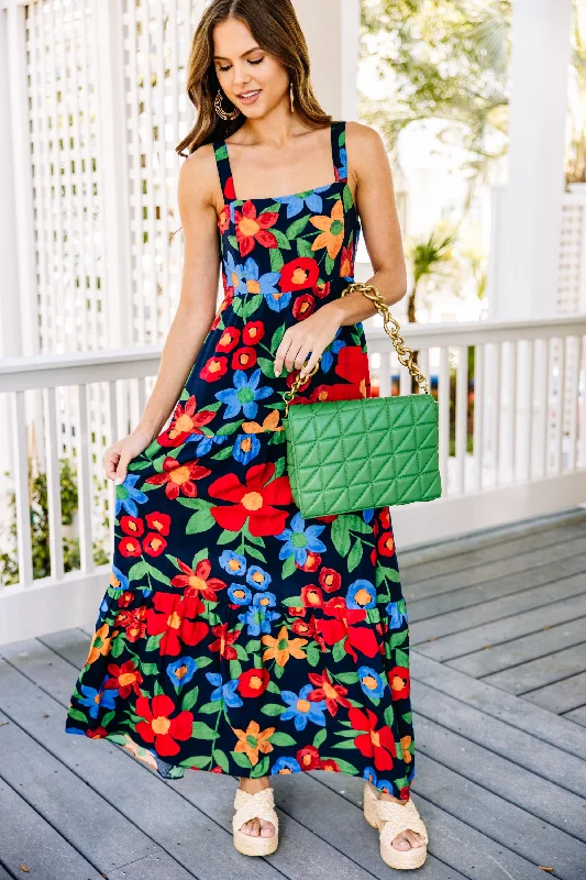 Sweetheart Neckline DressTake It All In Navy Blue Floral Maxi Dress