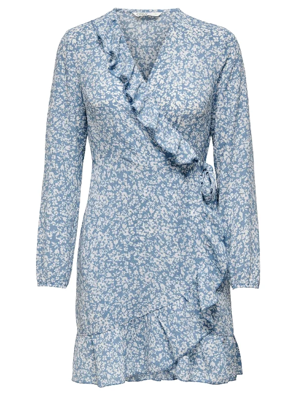 women's checkered dressesWomen's Floral Printed Wrap Mini Dress,Light Blue