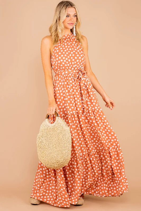 Bohemian DressThe Best You Can Get Salmon Orange Polka Dot Maxi Dress