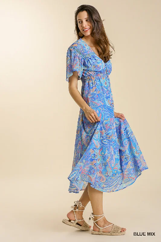 women's cocktail dresses"Bianca" Paisley Midi Dress