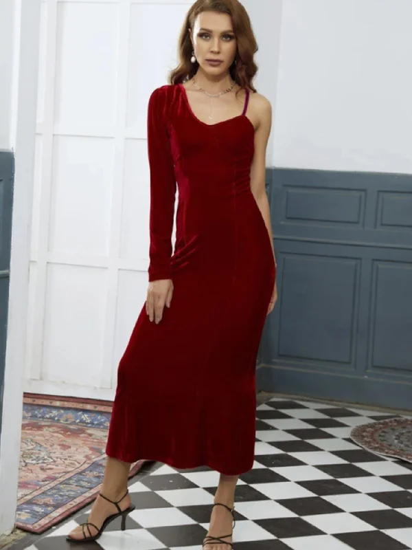 women's bow dressesKittenAlarm - V-NECK SOLID COLOR MIDI EVENING DRESS