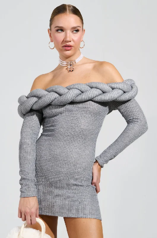 Ball Gown DressNOT IN THE MOOD KNIT BRAIDED MINI DRESS