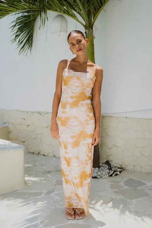 A-Line DressIsabela Yellow Tie Dye Abstract Maxi Dress