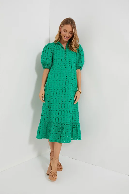 women's minimalist dressesGreen Eyelet Midi Tryall Dress