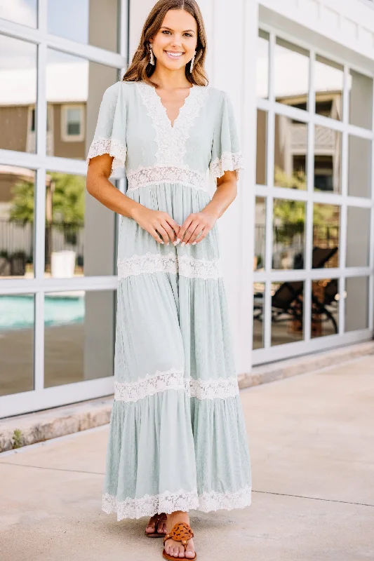 women's stretchy dressesOpen Spaces Sage Green Lace Maxi Dress