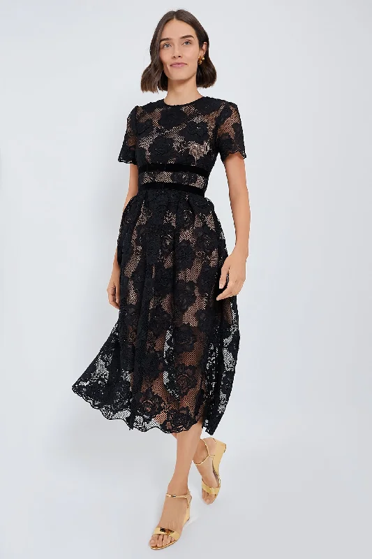 Nursing DressBlack Lace Velvet Bow Midi Dress