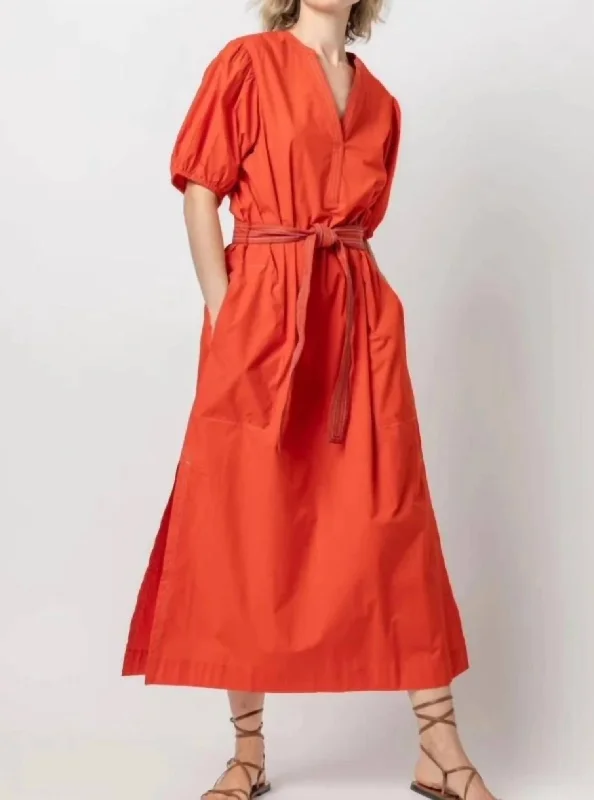 women's bespoke dressesSpit Neck Full Sleeve Maxi Dress In Poppy