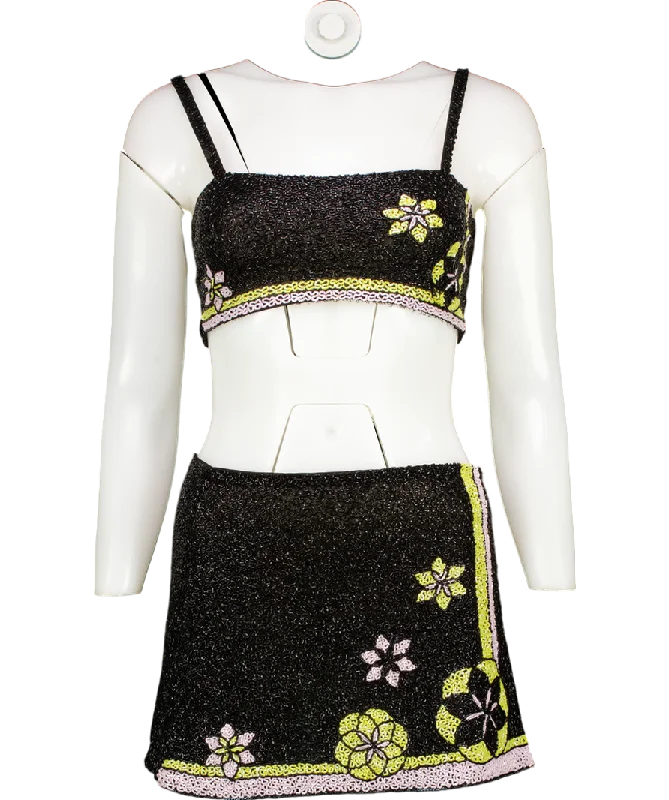 oceanus Black Mei Hand Embroidered Summer Co-ord UK S