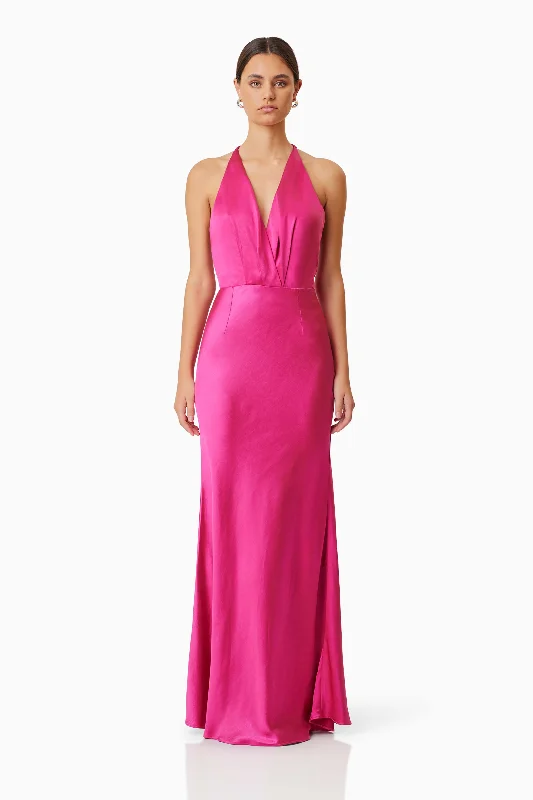 Spaghetti Strap DressAria Backless Satin Maxi Dress In Pink