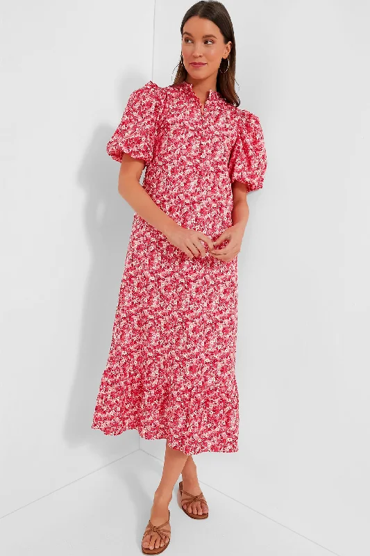 women's retro dressesPink and Red Floral Mimi Midi Dress