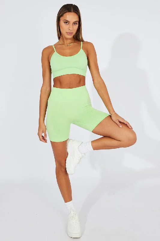 Green Seamless Top And Shorts Activewear Set